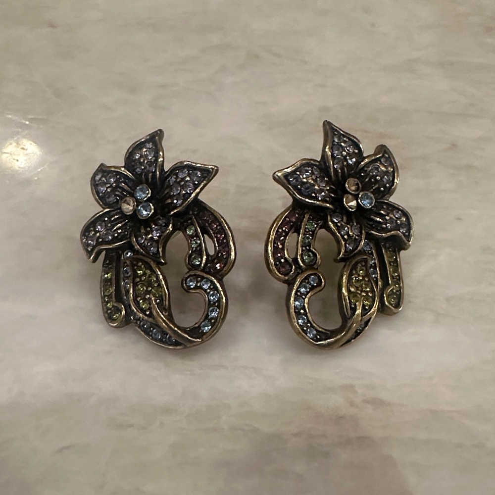 Elegant Purple Floral Heidi Daus Earrings with Crystal Accents
